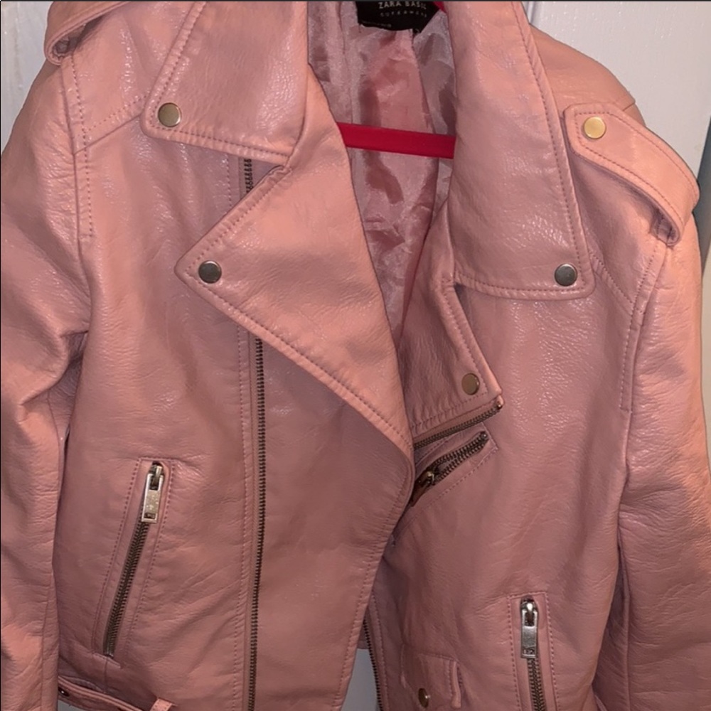 Zara pink leather jacket